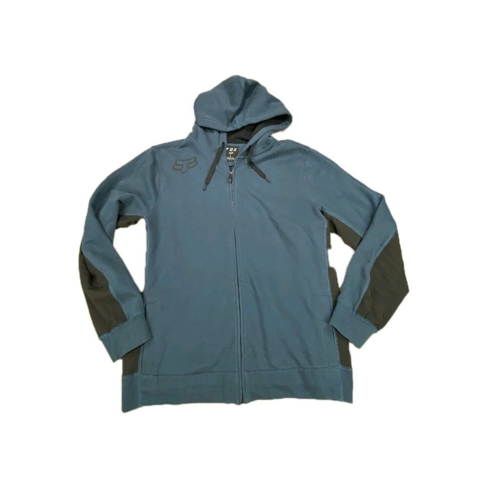 Fox Racing Hoodie Mens Large Blue Black Stretch Long Sleeve Drawstring Full Zip